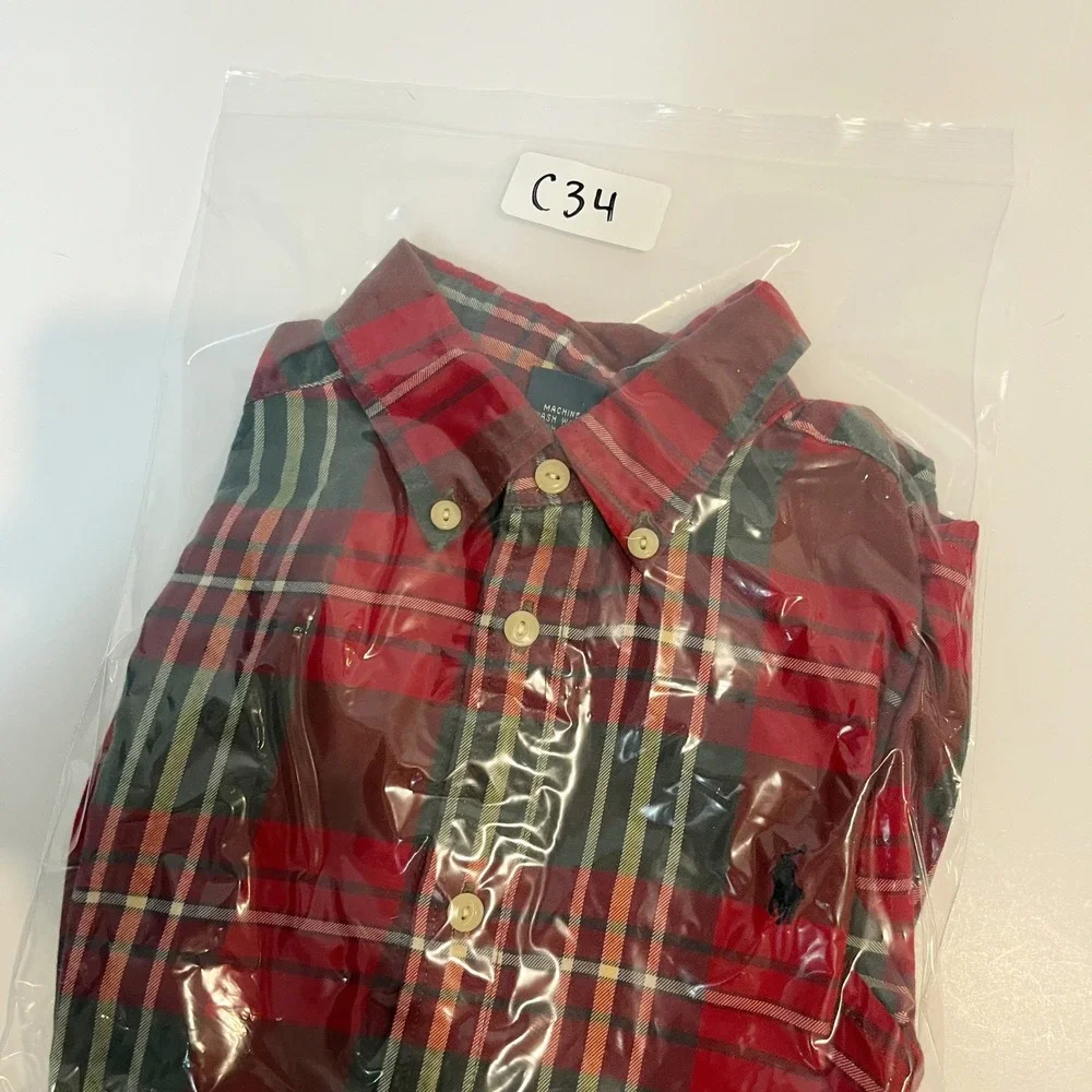 Ralph Lauren Kids Red Green Plaid Button Down Shirt Boys Sz 6 Cotton Long Sleeve